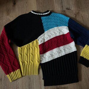 Msgm multi-coloured knitted jumper Cable Knit Asymmetrical Wool Blend‎ Sweater S